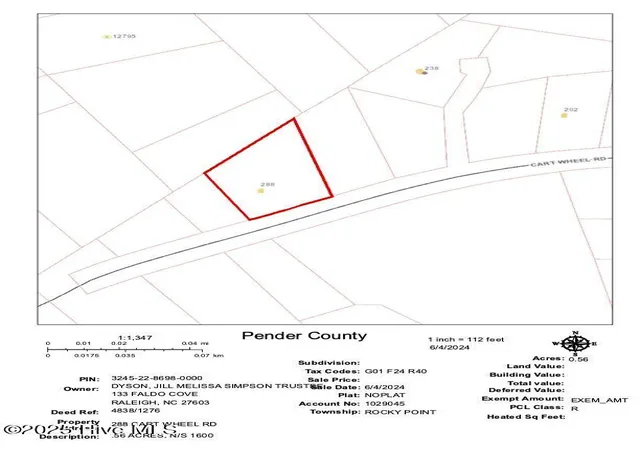 Photo 3 of Land for sale at 288 Cart Wheel Rd, Rocky Point, NC 28457 | MLS# 100591253 | Listing updated on 2026-08-24