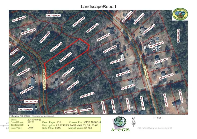 Photo 2 of Land for sale at 108 Pleasant Valley Dr, Anderson, SC 29621 | MLS# 20297530 | Listing updated on 2026-10-16
