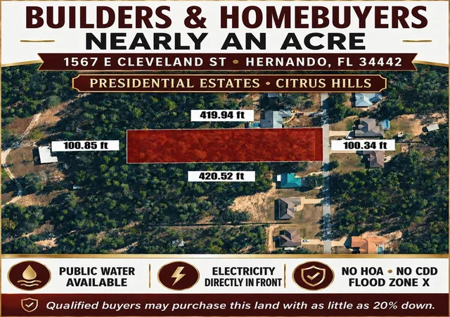 Photo 1 of Land for sale at 1567 E Cleveland St, Hernando, FL 34442 | MLS# TB8534091 | Listing updated on 2026-09-25