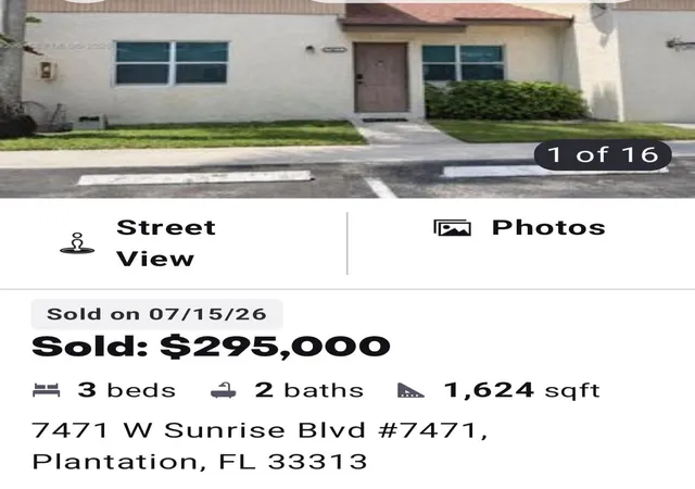 Townhouse for sale at 7323 W Sunrise Blvd #7323, Plantation, FL 33313 | MLS# B26054652