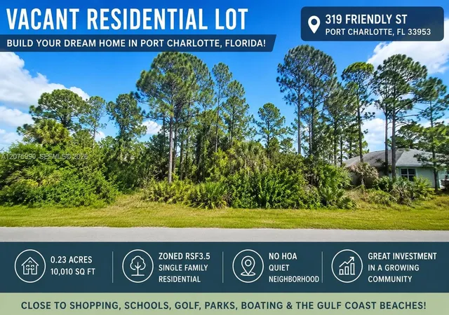 Photo 1 of Land for sale at 319 Friendly, Port Charlotte, FL 33953 | MLS# A12075990 | Listing updated on 2026-10-30