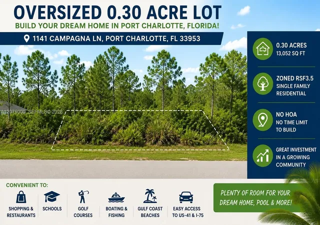 Photo 1 of Land for sale at 1141 Campagna Ln, Port Charlotte, FL 33953 | MLS# A12076000 | Listing updated on 2026-10-30