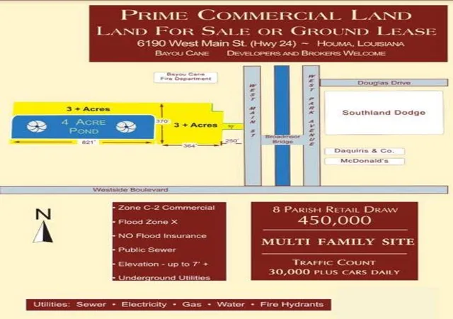 Photo 1 of Land for sale at 6190 W Main St, Houma, LA 70360 | MLS# 2432752 | Listing updated on 2026-07-27