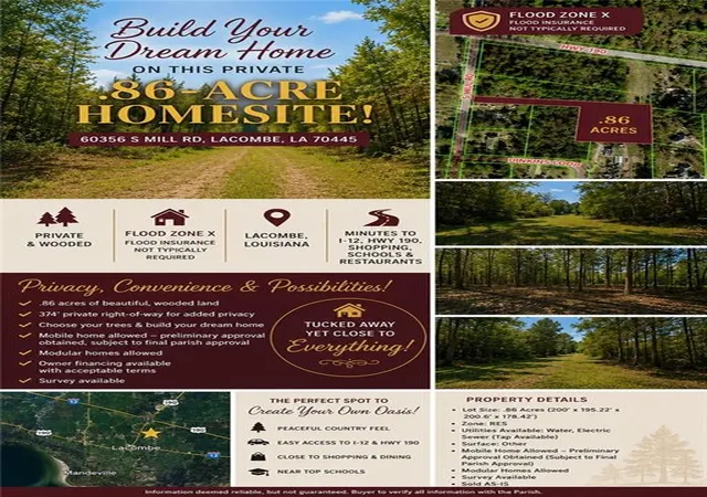 Photo 1 of Land for sale at 60356 S Mill Rd, Lacombe, LA 70445 | MLS# 2569493 | Listing updated on 2026-07-27