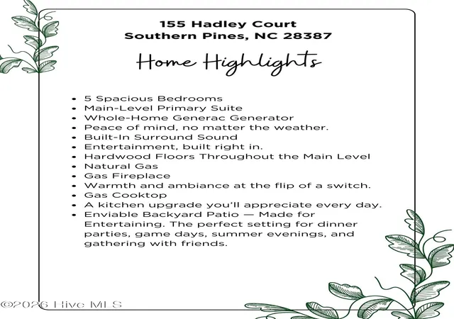 Photo 4 of Single family home for sale at 155 Hadley Ct, Southern Pines, NC 28387 | MLS# 100594186 | Listing updated on 2026-08-30
