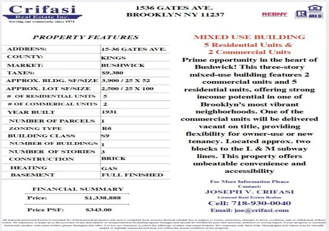 Photo 3 of Single family home for sale at 15 36 Gates Ave, Brooklyn, NY 11237 | MLS# RLS20017079 | Listing updated on 2025-11-25