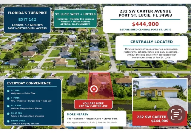 Photo 2 of Single family home for sale at 232 Sw Carter Ave, Port St Lucie, FL 34983 | MLS# A12072358 | Listing updated on 2026-10-01