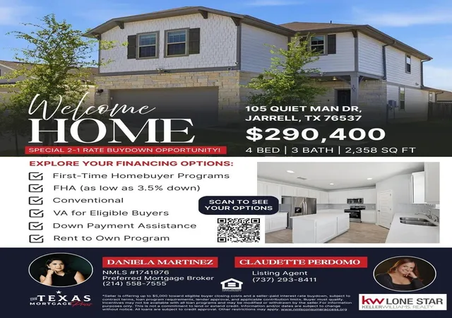Photo 2 of Single family home for sale at 105 Quiet Man Dr, Jarrell, TX 76537 | MLS# 2321400 | Listing updated on 2026-10-24