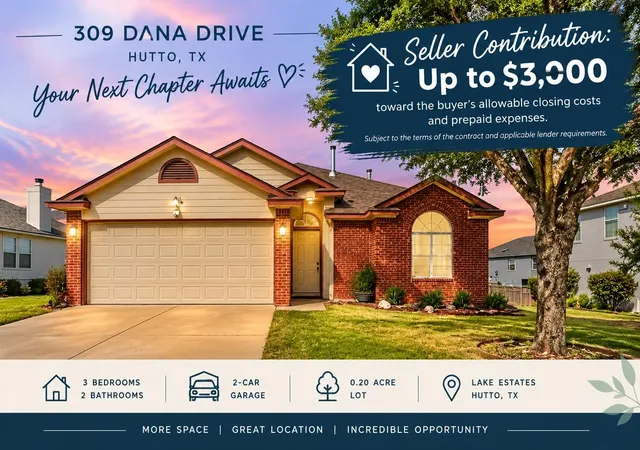 Photo 1 of Single family home for sale at 309 Dana Dr, Hutto, TX 78634 | MLS# 1703694 | Listing updated on 2026-10-02