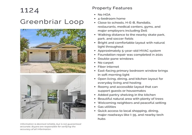 Photo 2 of Single family home for sale at 1124 Greenbriar Loop, Round Rock, TX 78664 | MLS# 5273183 | Listing updated on 2026-10-07