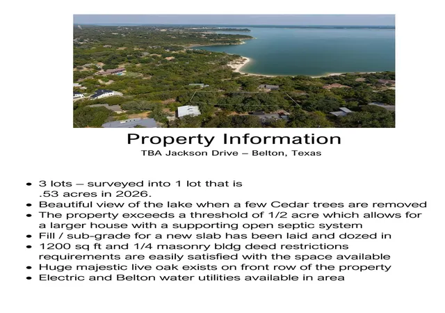 Photo 3 of Land for sale at Tbd Jackson Dr, Belton, TX 76513 | MLS# 7755615 | Listing updated on 2026-09-28