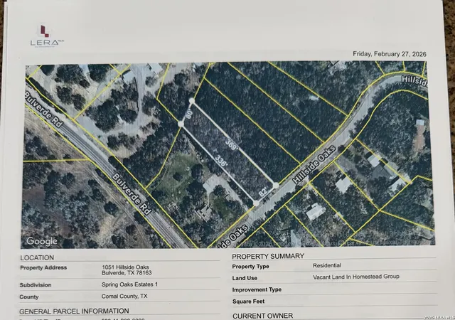 Photo 1 of Land for sale at 1051 Hillside Oaks, Bulverde, TX 78163 | MLS# 1945530 | Listing updated on 2026-03-03