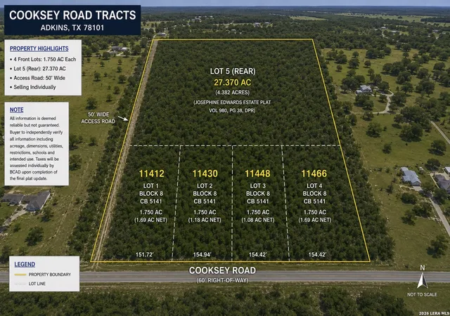 Photo 1 of Land for sale at 11412 Cooksey Rd, Adkins, TX 78101 | MLS# 1995533 | Listing updated on 2026-07-07