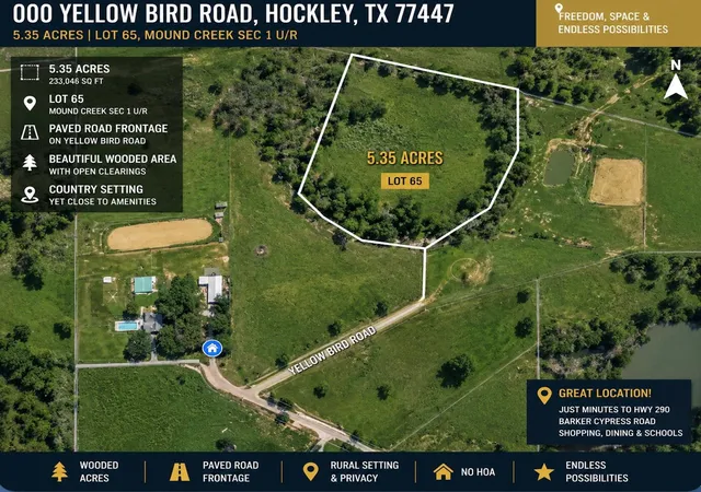 Photo 1 of Land for sale at 000 Yellow Bird Rd, Hockley, TX 77447 | MLS# 24709935 | Listing updated on 2026-08-26