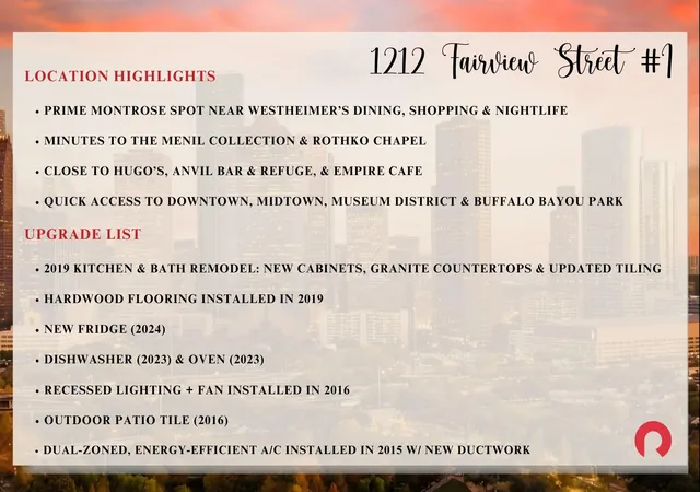 Photo 3 of Condo for sale at 1212 Fairview Ave #I, Houston, TX 77006 | MLS# 79860316 | Listing updated on 2026-08-12