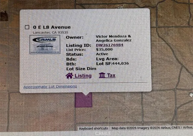 Photo 1 of Land for sale at 0 E L8 Ave, Lancaster, CA 93535 | MLS# DW26176984 | Listing updated on 2026-10-07