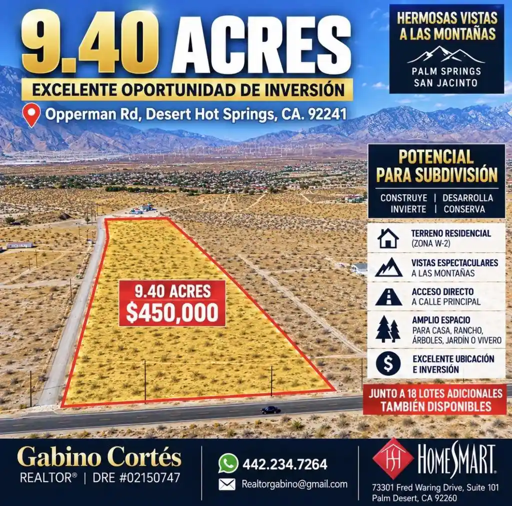 Photo 1 of Land for sale at 0 Opperman Rd, Desert Hot Springs, CA 92241 | MLS# 219154221DA | Listing updated on 2026-10-12