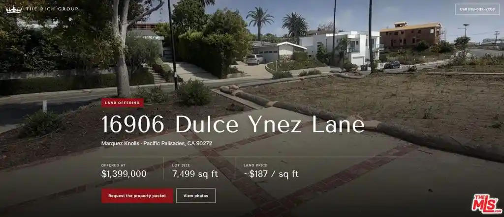 Photo 1 of Land for sale at 16906 Dulce Ynez Ln, Pacific Palisades, CA 90272 | MLS# 26102614 | Listing updated on 2026-10-27