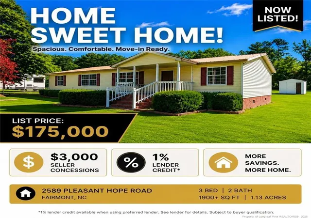 Photo 1 of Single family home for sale at 2589 Pleasant Hope Rd, Fairmont, NC 28340 | MLS# 752526 | Listing updated on 2026-09-01