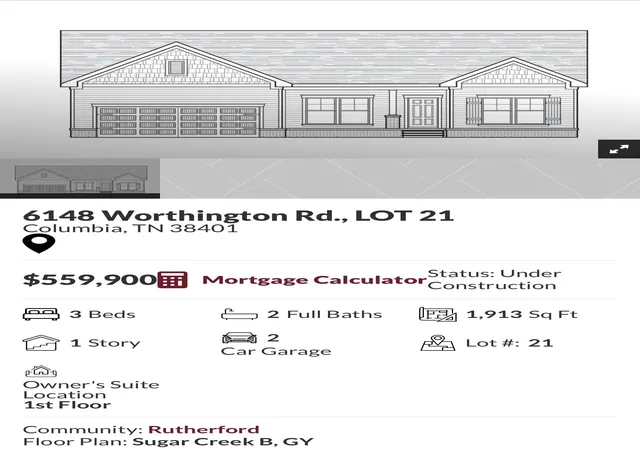 Photo 3 of Sale Pending at 6148 Worthington Rd, Columbia, TN 38401 | MLS# 3510831 | Listing updated on 2026-10-03