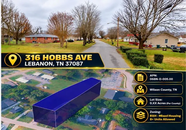 Photo 1 of Land for sale at 316 Hobbs Ave, Lebanon, TN 37087 | MLS# 3618908 | Listing updated on 2026-10-10