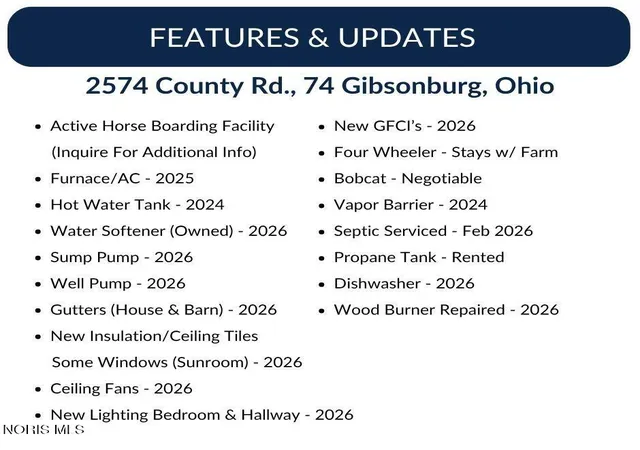 Photo 2 of Single family home for sale at 2574 County Road 74, Gibsonburg, OH 43431 | MLS# 10012365 | Listing updated on 2026-08-24