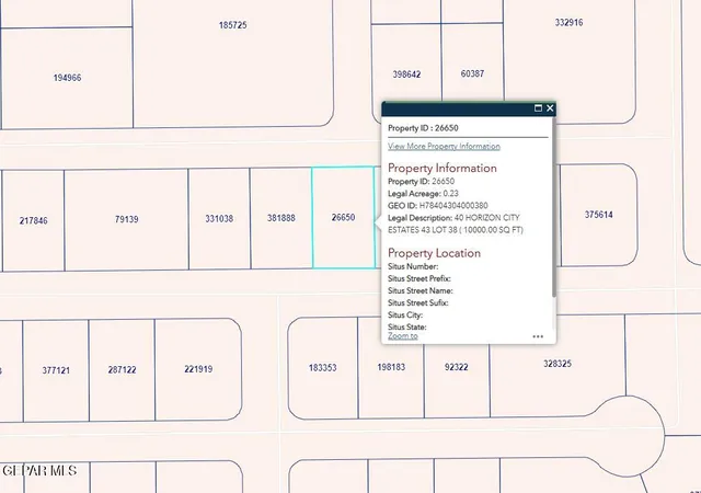 Photo 1 of Land for sale at Pn 26650 40 Horizon City Ests Lot 38, Socorro, TX 79927 | MLS# 941059 | Listing updated on 2026-03-28