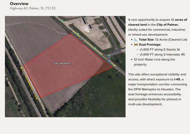 Photo 3 of Land for sale at Tbd I 45, Palmer, TX 75152 | MLS# 21321477 | Listing updated on 2026-07-22