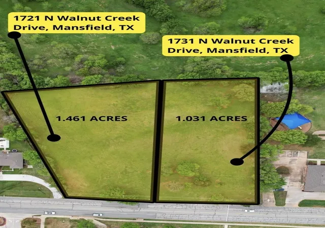 Photo 1 of Land for sale at 1721 N Walnut Creek Dr, Mansfield, TX 76063 | MLS# 21354328 | Listing updated on 2026-08-08