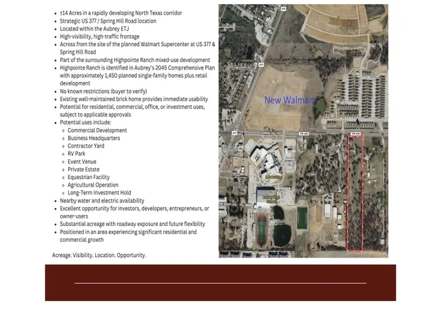 Photo 1 of Land for sale at 616 Spring Hl Rd, Aubrey, TX 76227 | MLS# 21376075 | Listing updated on 2026-10-03