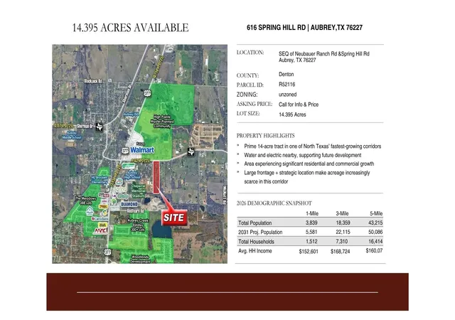 Photo 2 of Land for sale at 616 Spring Hl Rd, Aubrey, TX 76227 | MLS# 21376075 | Listing updated on 2026-10-03