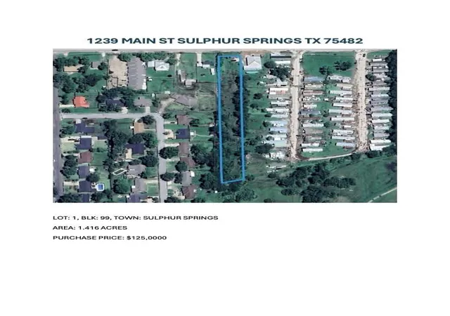 Photo 3 of Land for sale at 1239 Main St, Sulphur Springs, TX 75482 | MLS# 21379848 | Listing updated on 2026-09-07