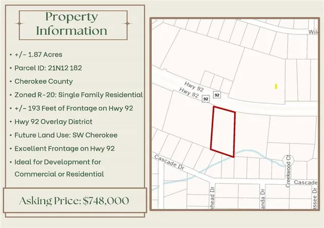 Photo 2 of Land for sale at 0 Hwy 92, Acworth, GA 30102 | MLS# 7354851 | Listing updated on 2026-08-10