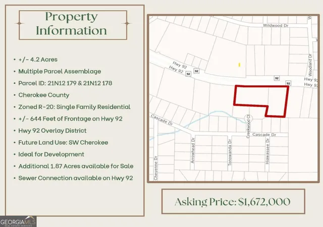 Photo 1 of Land for sale at 0 Highway 92, Acworth, GA 30102 | MLS# 10795462 | Listing updated on 2026-07-13