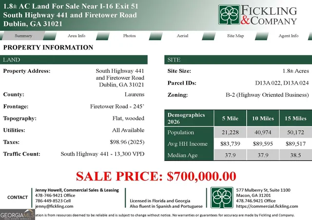 Photo 3 of Land for sale at 0 S Hwy 441, Dublin, GA 31021 | MLS# 10823027 | Listing updated on 2026-08-24