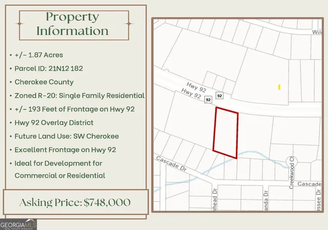 Photo 2 of Land for sale at 0 Hwy 92 #182 #182, Acworth, GA 30102 | MLS# 10271736 | Listing updated on 2026-08-10