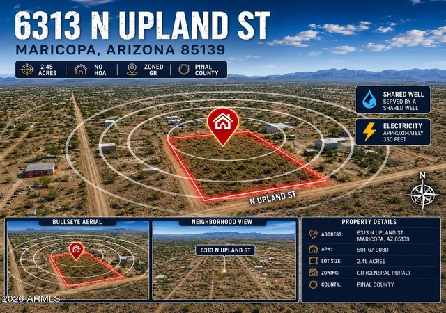 Photo 1 of Land for sale at 6313 N Upland St, Maricopa, AZ 85139 | MLS# 7047417 | Listing updated on 2026-09-08