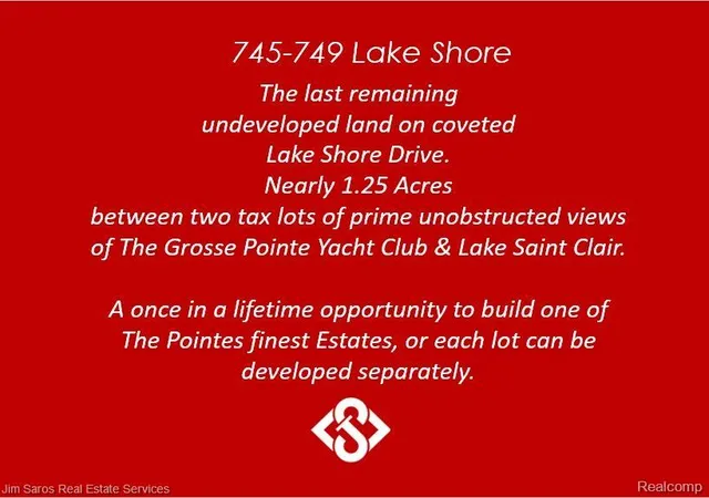 Photo 1 of Land for sale at 745- 749 Lake Shore Rd, Village Of Grosse Pointe Shores City Wayne, MI 48236 | MLS# 20240057875 | Listing updated on 2026-07-22