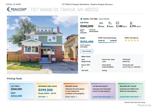 3rd image of 737 Webb St, Detroit, MI 48202 | MLS# 20251033427