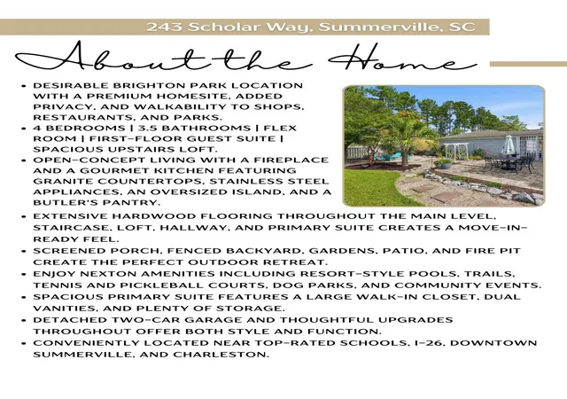 Photo 3 of Single family home for sale at 243 Scholar Way, Summerville, SC 29486 | MLS# 26020905 | Listing updated on 2026-09-15