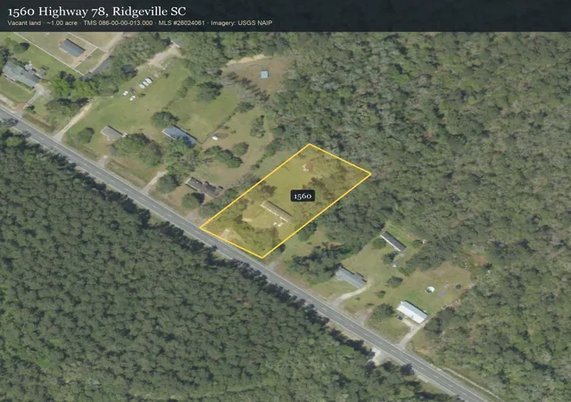 Photo 1 of Land for sale at 1560 Hwy 78, Ridgeville, SC 29472 | MLS# 26024061 | Listing updated on 2026-08-26