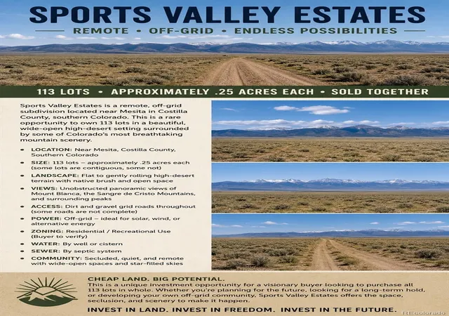Photo 1 of Land for sale at 113 Lots Sports Valley Estates, Mesita, CO 81152 | MLS# 9433042 | Listing updated on 2026-08-26