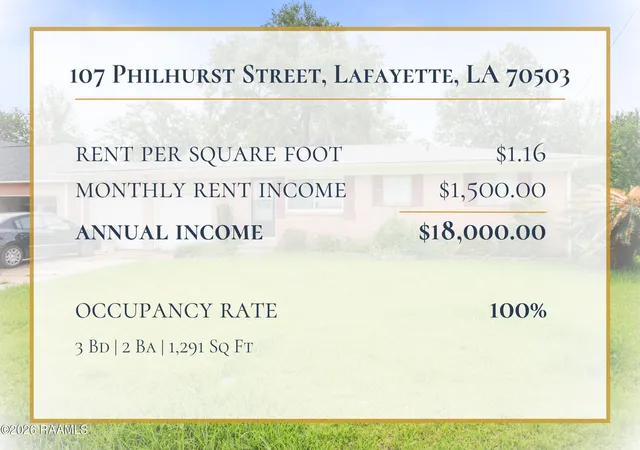 Photo 2 of Single family home for sale at 107 Philhurst St, Lafayette, LA 70503 | MLS# 2600006302 | Listing updated on 2026-07-14