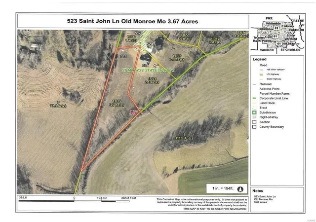 Photo 2 of Land for sale at 523 Saint John Ln, Old Monroe, MO 63369 | MLS# 24040427 | Listing updated on 2024-08-28