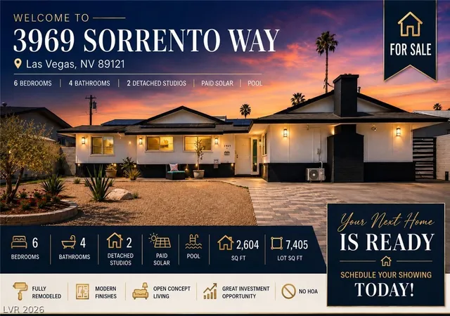 Photo 1 of Single family home for sale at 3969 Sorrento Way, Las Vegas, NV 89121 | MLS# 2809974 | Listing updated on 2026-08-18