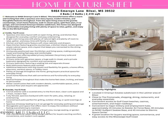 Photo 2 of Single family home for sale at 9464 Emersyn Ln, Biloxi, MS 39532 | MLS# 4160336 | Listing updated on 2026-09-06