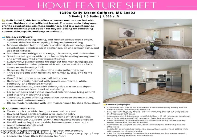 Photo 2 of Single family home for sale at 13498 Kelly St, Gulfport, MS 39503 | MLS# 4160864 | Listing updated on 2026-08-31