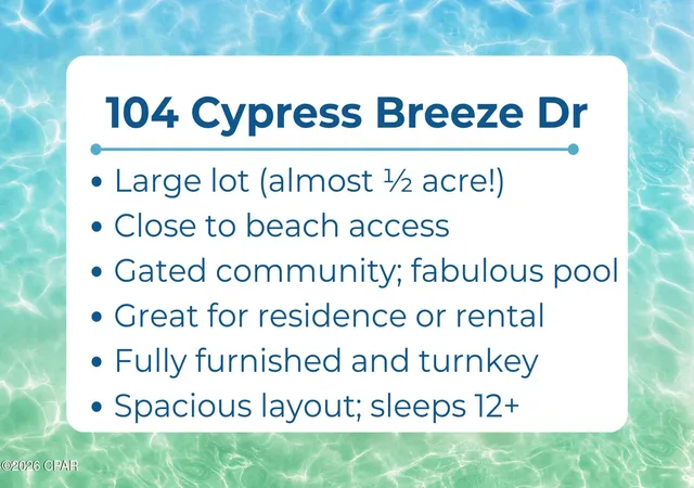 Photo 3 of Single family home for sale at 104 Cypress Breeze Dr, Santa Rosa Beach, FL 32459 | MLS# 775821 | Listing updated on 2026-10-02