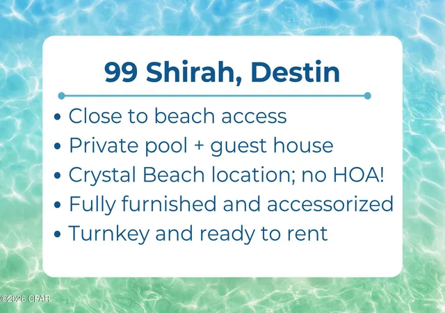Photo 2 of Single family home for sale at 99 Shirah St, Destin, FL 32541 | MLS# 795183 | Listing updated on 2026-10-05
