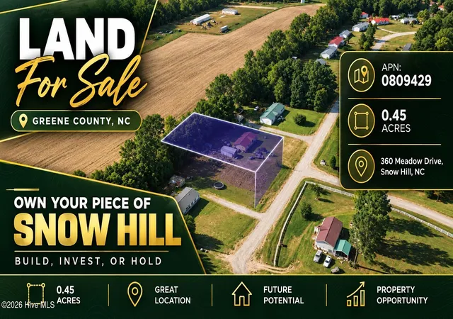 Photo 1 of Land for sale at 360 Meadow Dr, Snow Hill, NC 28580 | MLS# 100603599 | Listing updated on 2026-10-09